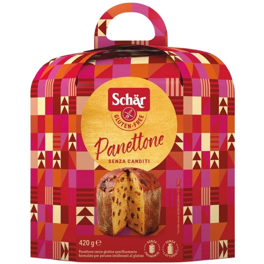 Dr. Schar Panettone Italiano Sin Gluten y Sin Lactosa | Dulce Postre Navideño Esponjoso con Pasas, Masa Madre & Mantequilla Sin Lactosa | Apto Celíacos, Dieta Especial, 420g Gourmet Festivo