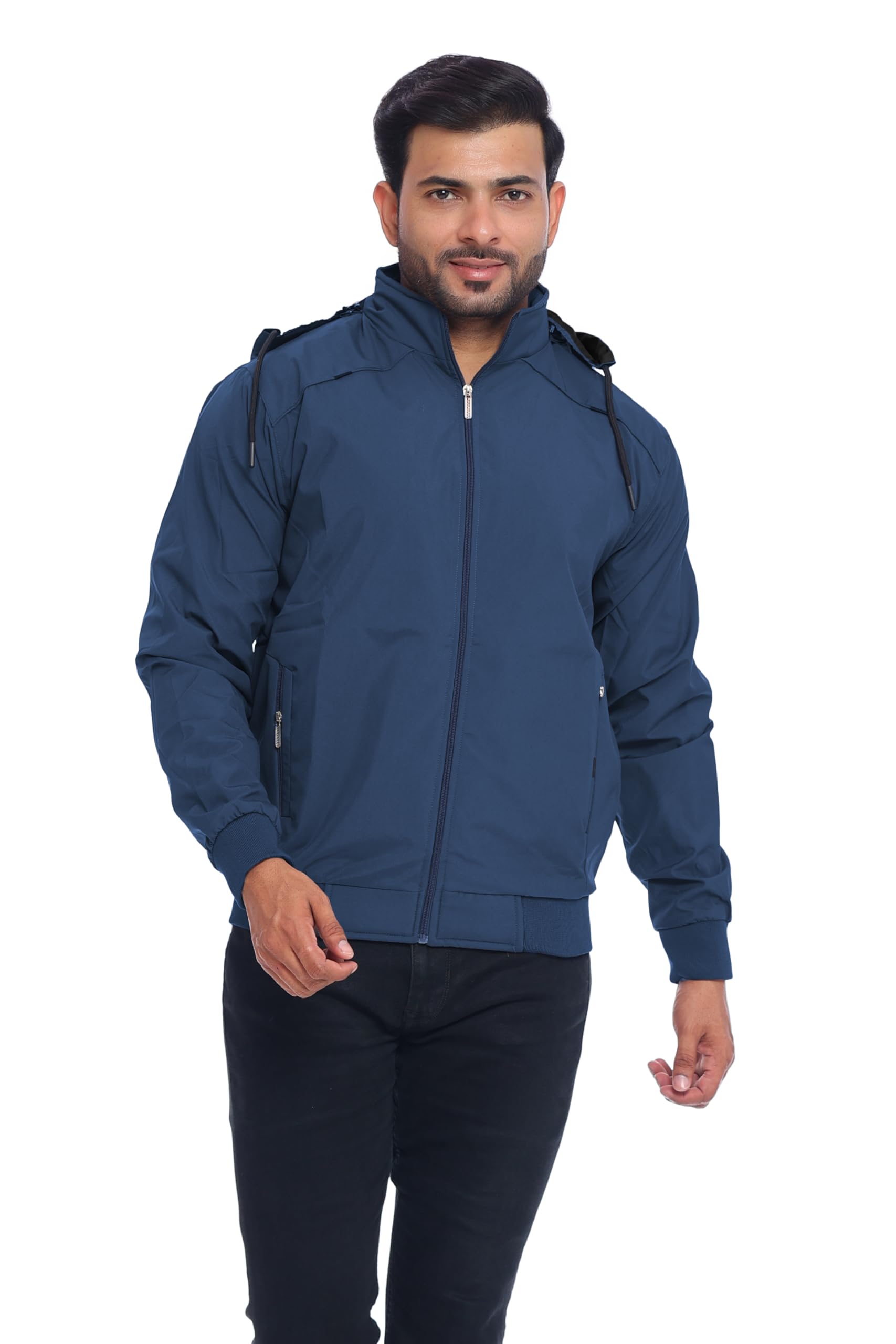Men's Hooded Windbreaker Jacket,Removable Hood, Zip Front, 100% Polyester, Solid Design-image-35