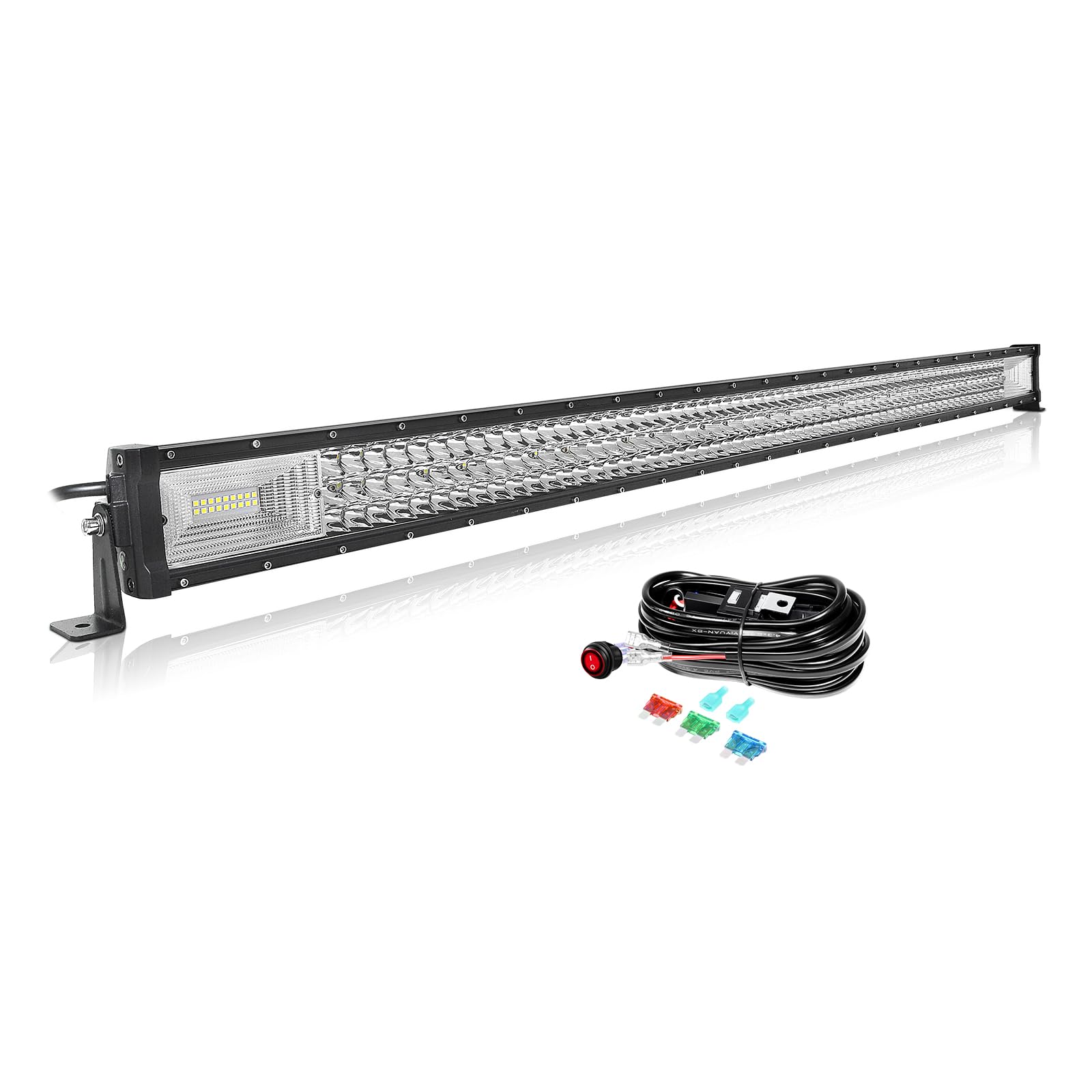 AUXTINGS Listwa LED 127 cm 648 W, okablowanie, rampa LED, reflektor punktowy i powodziowy, 12 V, 24 V, reflektor LED, wodoodporny, reflektor roboczy LED, do 4 x 4 cm, ciężarówka, ciągnik, łódź, pojazd