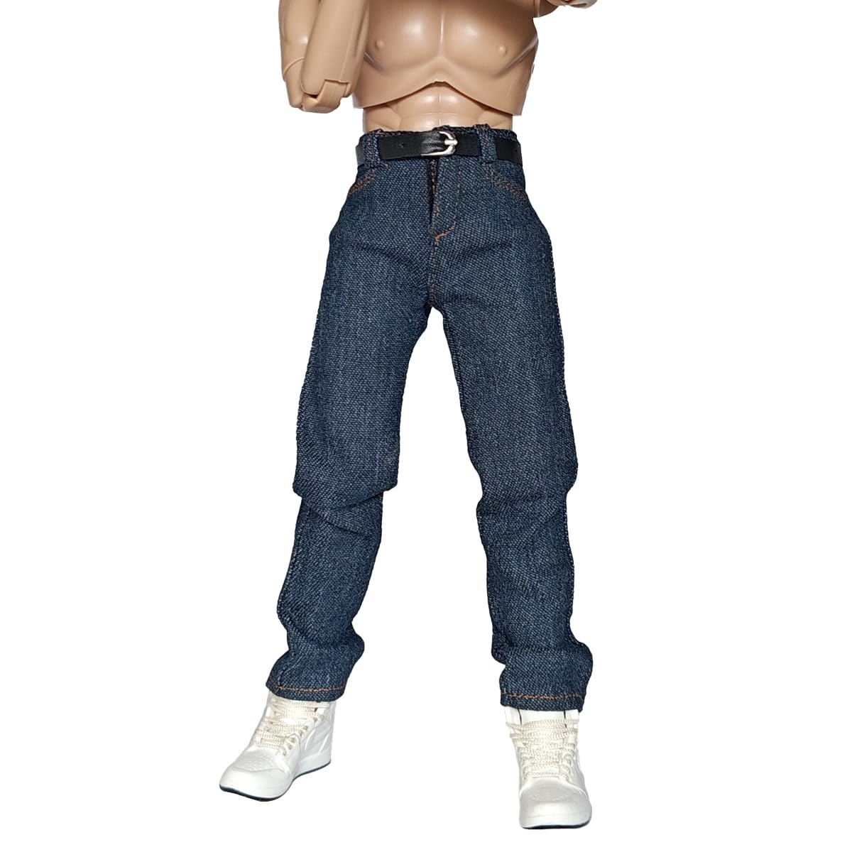 Michear 1/6 Scale Soldier Classic Jeans & Belt Model for 12'' Male Action Figure Body (Navy Blue)