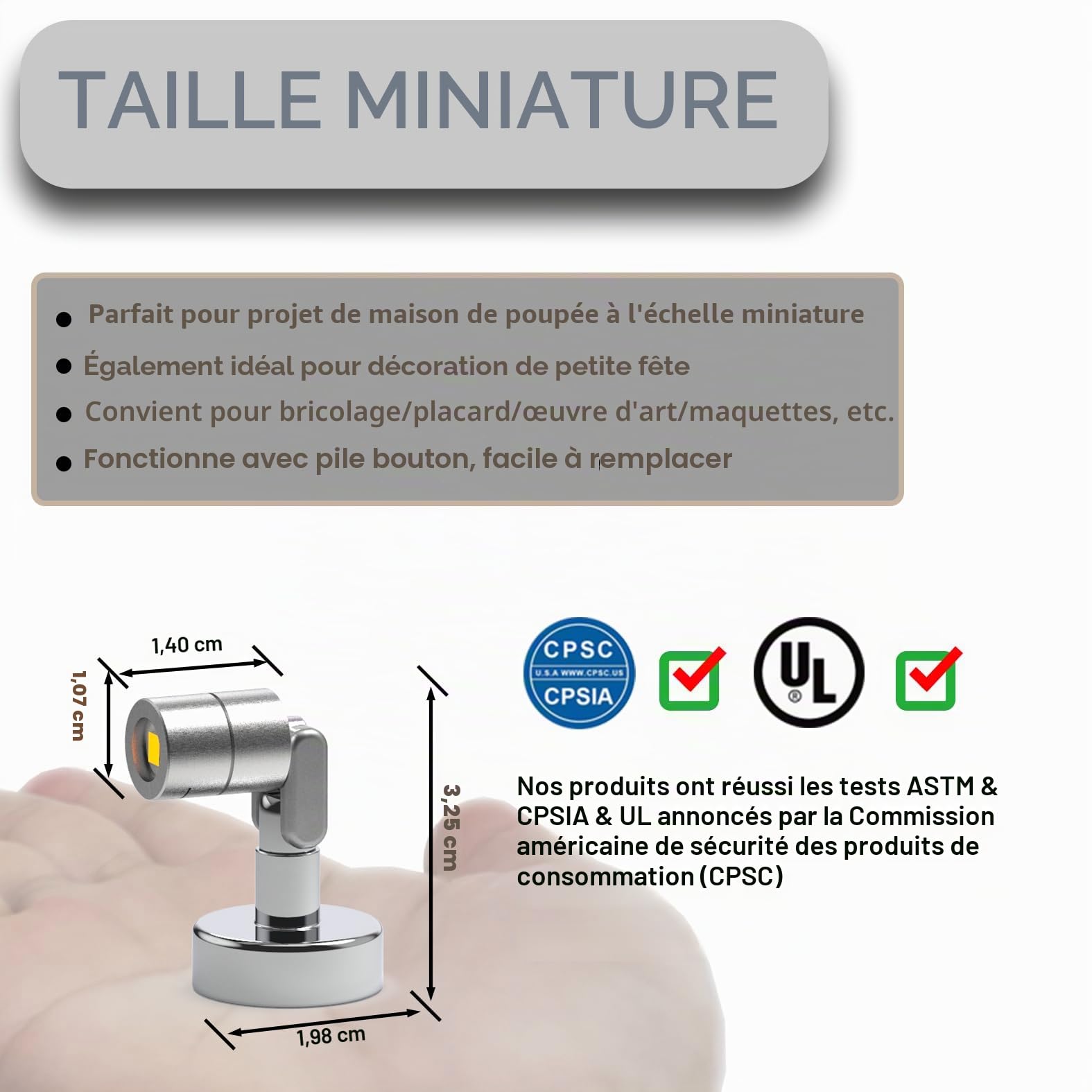 Suzeyar Lampe LED Métal Miniature, Petites Lampes Spot avec Base Magnétique, Lampes LED Fonctionnant sur Batterie, Lampe Spot Miniature Sans Fil pour Peinture d'Art, Vitrine de Bijoux, Artisanat DIY