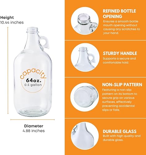 Miniatura 3 de True Fabrications, jarra de cerveza reutilizable de vidrio transparente, 1/2 galón, con tapa de Poly Seal, 64 onzas, juego de 2, Transparente, 2