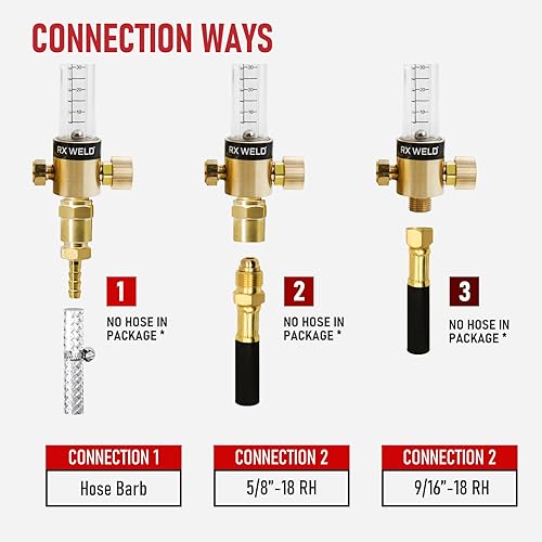 Miniatura 3 de RX WELD Regulador de argón de salida dual Medidor de flujo Mig Tig 0-60CFH CGA580 Entrada 5/"8 UNF-18RH Salida