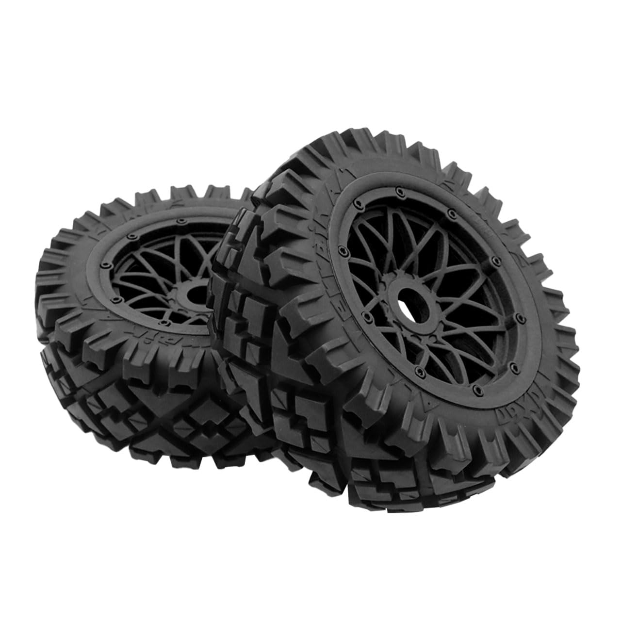 FLMLF All-Terrain Tyre Front Wheel Tire Assembly 2pcs 170X60mm for 1/5 HPI ROFUN BAHA KM ROVAN BAJA 5B SS Rc Car Parts (Black)