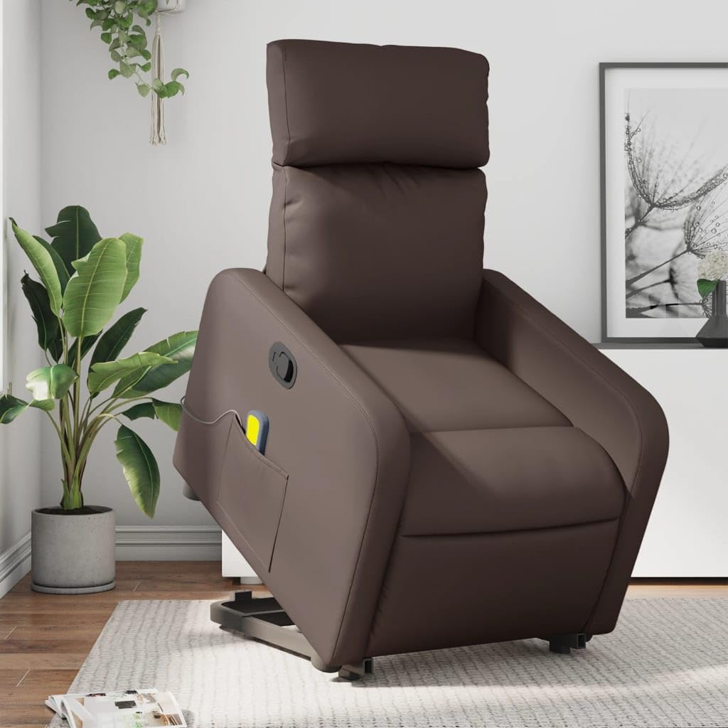 IKAYAA Sillón de Masaje con Elevador Levanta Personas Mayores Sillon Relax Reclinable Sillón Elevador Sofá Relax con Bolsillos Laterales Marrón