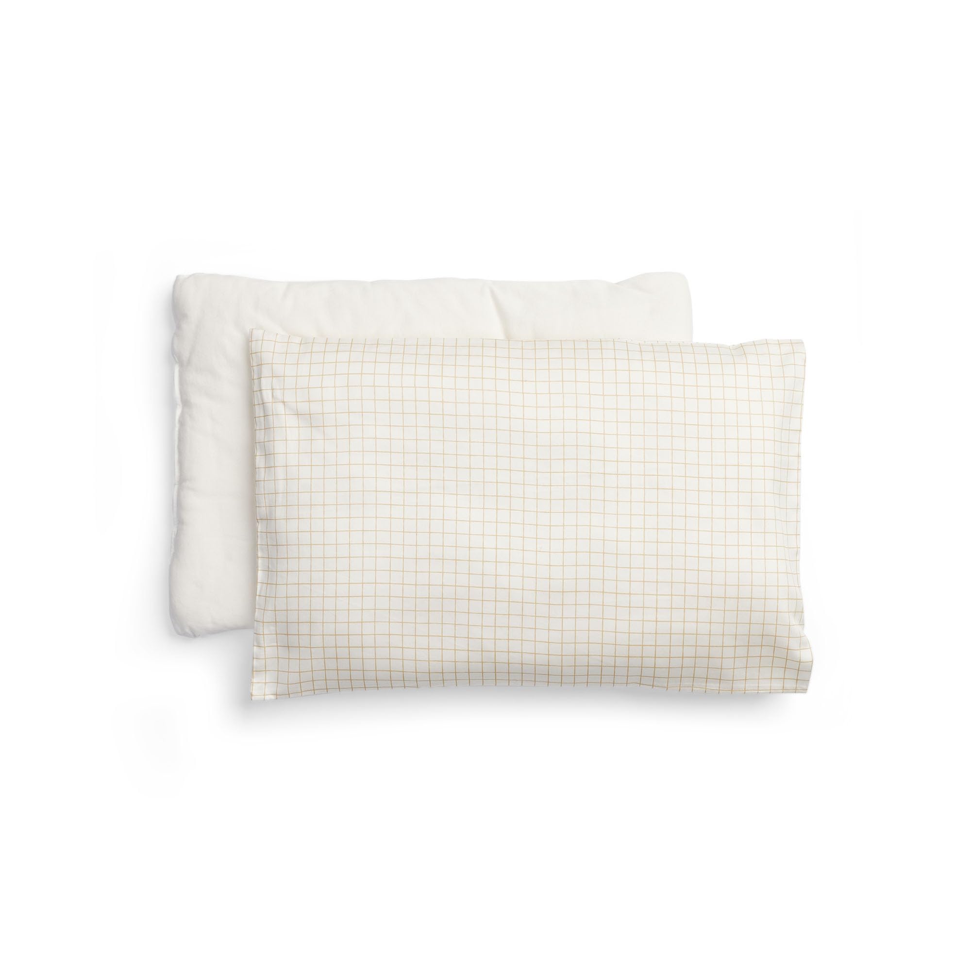 ergoPouch Organic Toddler Pillow and Cover – Low-Profile 1" Design for Proper Neck Alignment, Soft & Durable GOTS-Certified Cotton, Machine Washable, Breathable & Gentle on Skin (Caramel Grid)