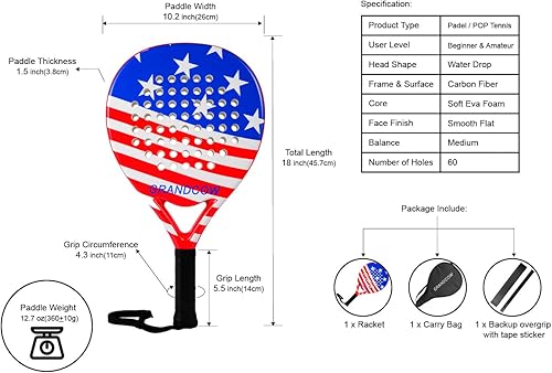 Miniatura 2 de Raqueta de pádel de fibra de carbono Power Lite Pop Tennis Paddle Paddleball raquetas
