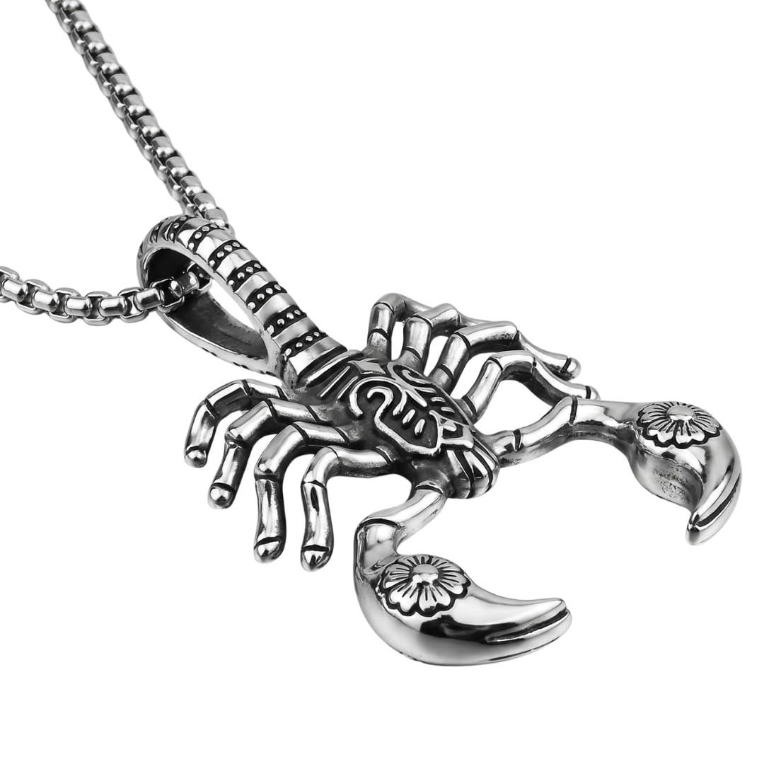 the men thing KINGSCORP (T) - Pure Titanium Steel Scorpion Pendant with Stainless Steel 24inch Round Box Chain, European trending Style for Men & Boy-picture-3