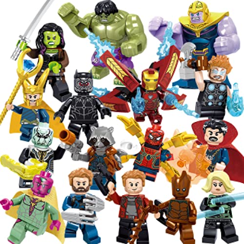 DOXBOY 16 Stück Mini Figuren Baustein Spielzeug Sammlung Actionfiguren Bauklötze Kinder Spielzeug Heroes Set mit Zubehör Party Geburtstagsgeschenke Kindergeburtstagsspielzeug Cover