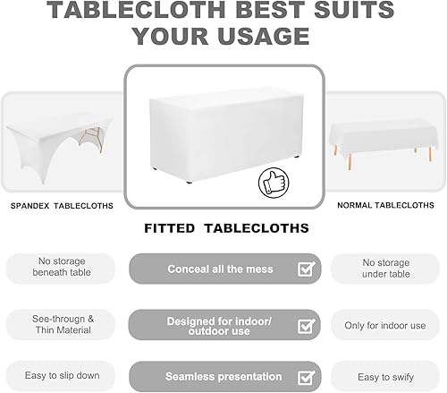 Miniatura 2 de Paquete de 2 manteles de color blanco ajustables de 48 x 24 pulgadas, manteles rectangulares para mesa de 4 pies en poliéster lavable, mantel de 4