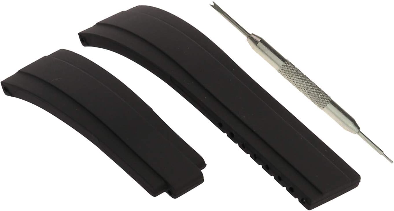 21mm Watch Strap Replacement Band for Yacht Master Oysterflex | Free Tool (Black)