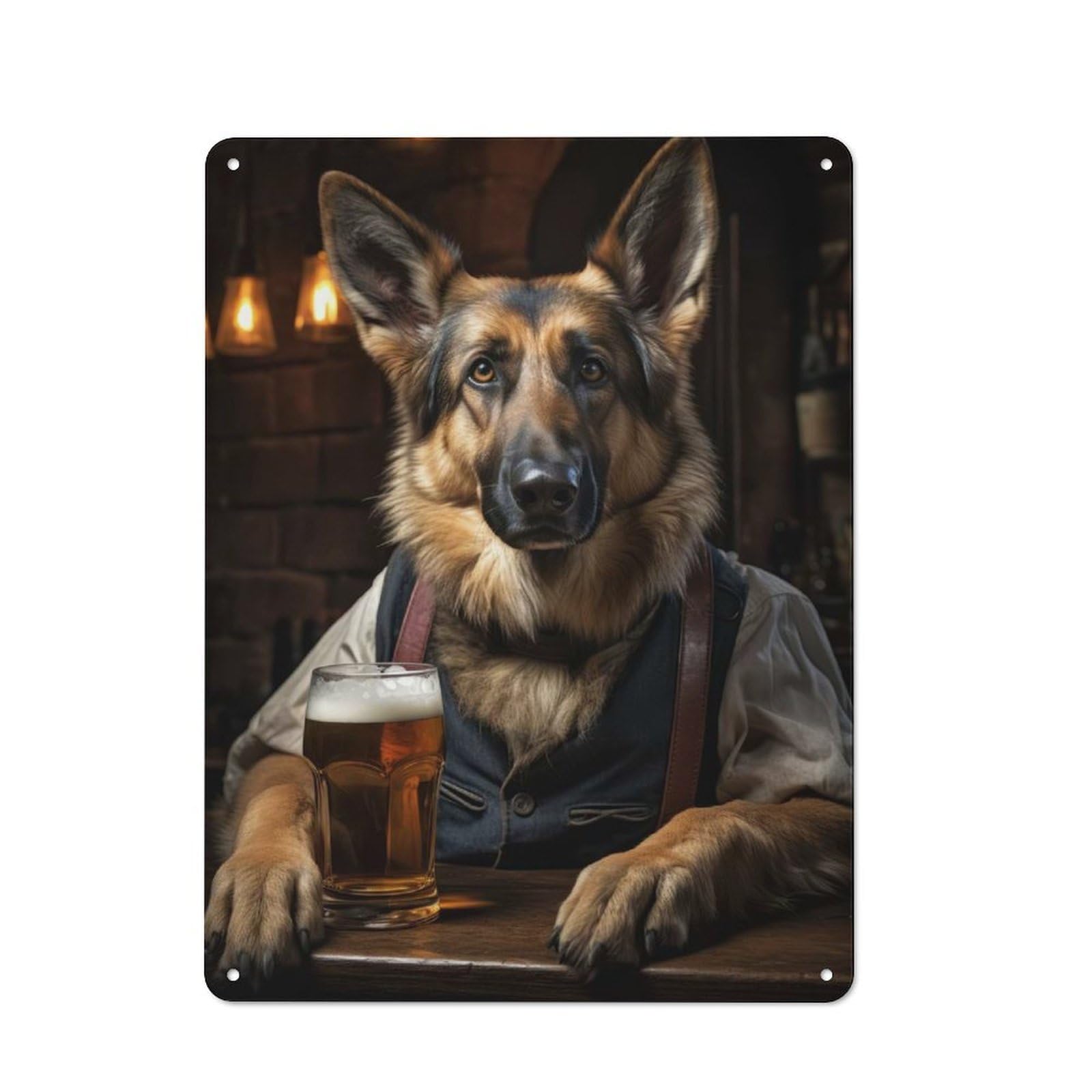 Junmoney German Shepherd In The Pub Rustic Metal Plaque 40X30cm For Lounge Or Reading Corner, For Home Office, Studio And Craft Room Walls