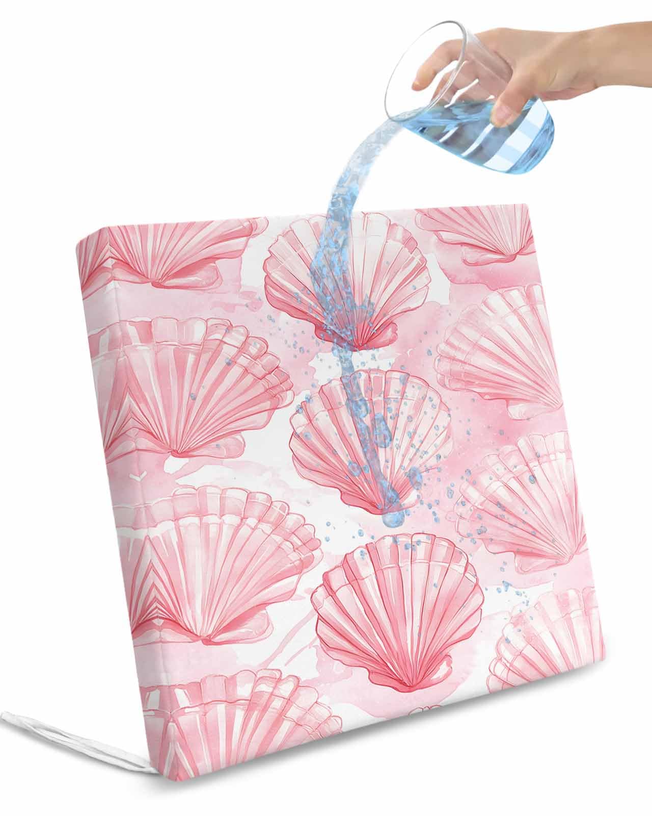 2 Pack Pink Shell Coastal Waterproof Cushion Covers with Ties, Outdoor Patio Chaise Lounge Chair Seat Cushion Slip Covers Replacement(Only Cover) Nautical Ocean Summer Beach Sea 22