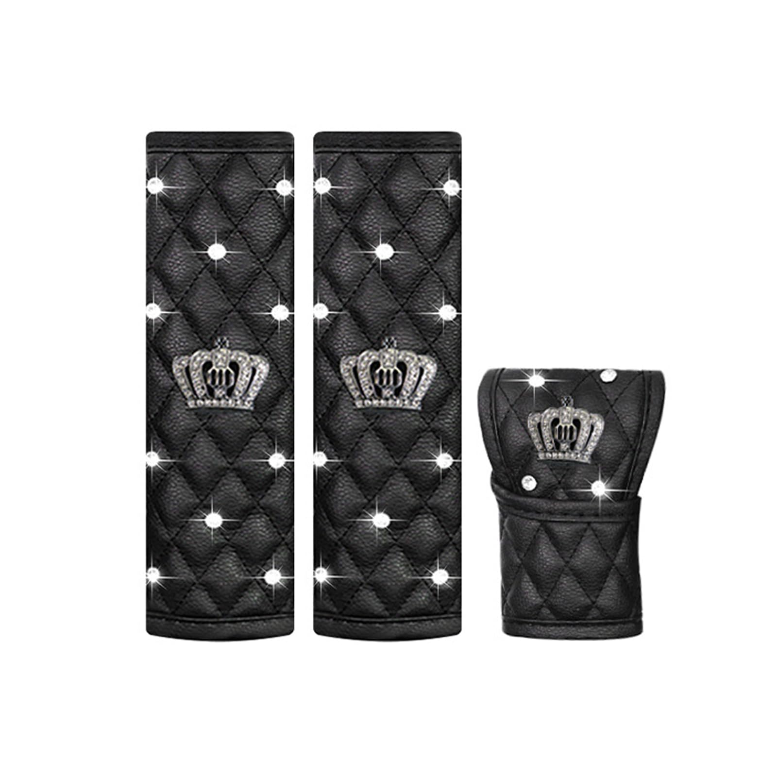 Ruucy 2 pcs Bling Car Seat Belt Covers for Women, PU Leather Seatbelt Safety Belt Pad Include Car Gear Shift Cover, Glitter Car Accessories