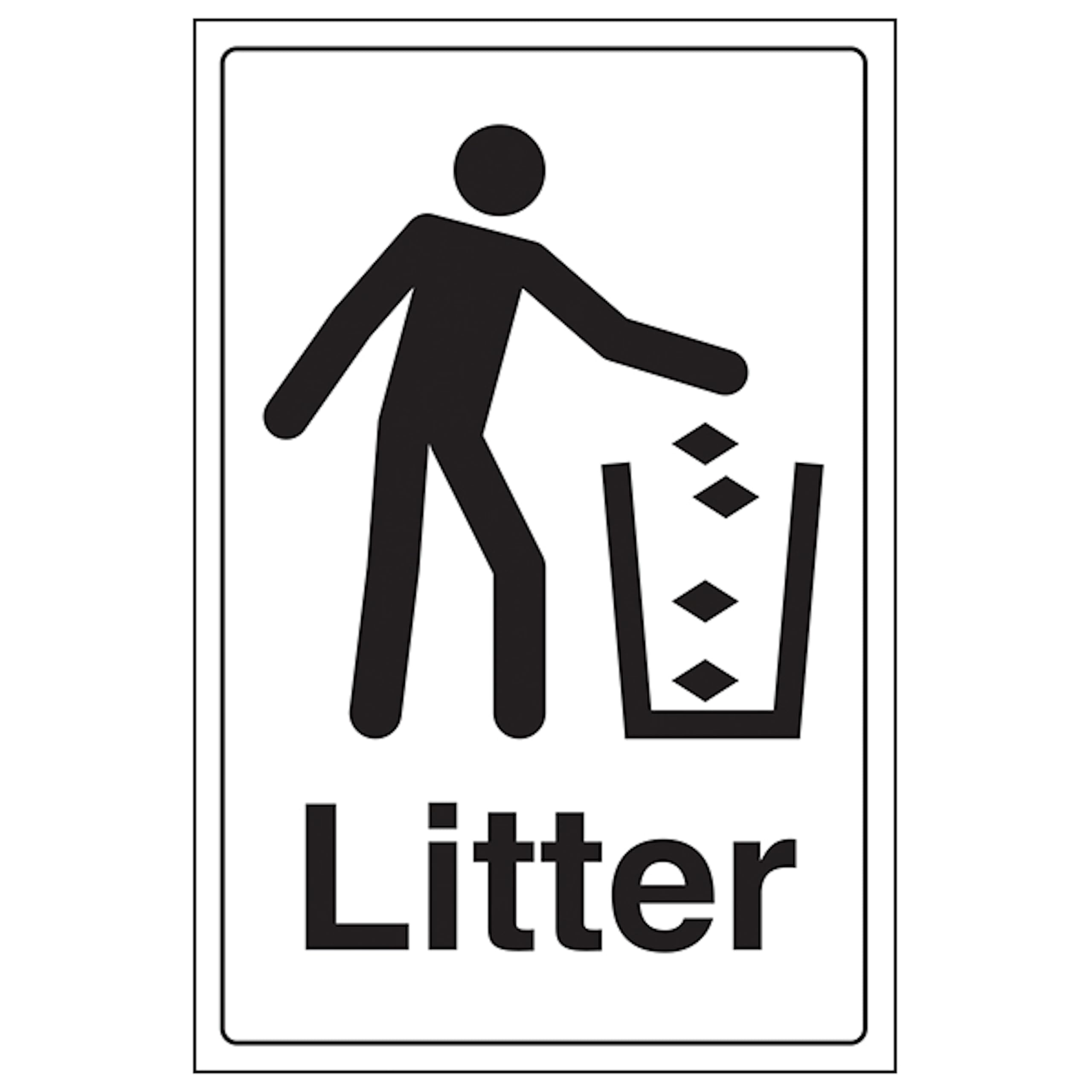 V Safety Litter - Portrait 200 x 300mm - 2mm Rigid Plastic Safety Sign