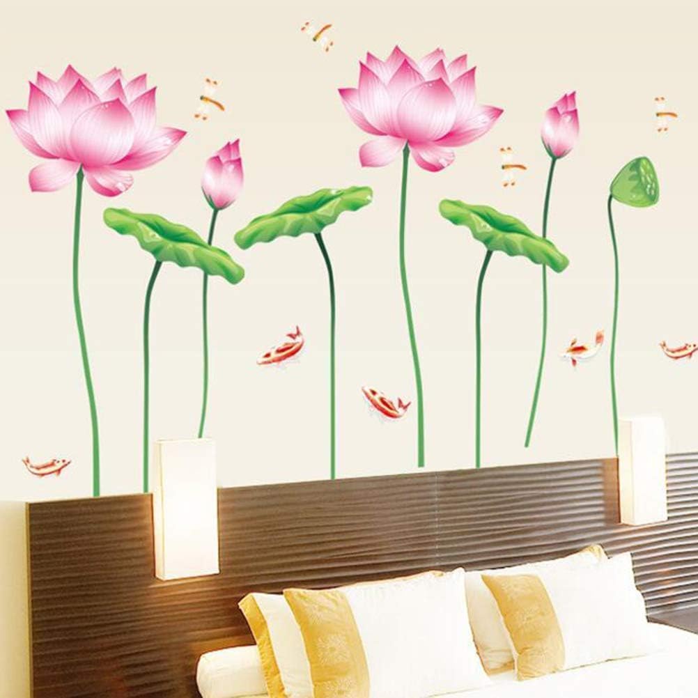 Orbica 3D Flower Wallpaper Sticker Lotus Flower Floral Wall Sticker Art Peel and Stick Self Adhesive for Living Room Bedroom Delightful Realistic Vibrant Greenish Bright Color 3
