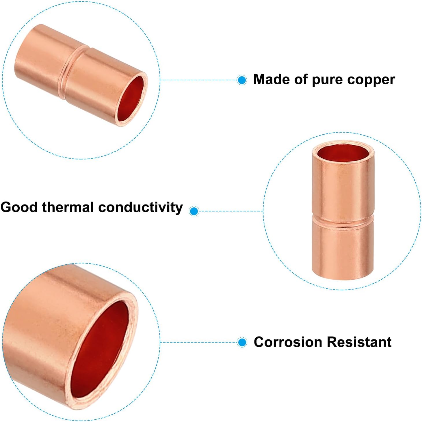 PATIKIL 2-5/8 Inch ID Copper Coupling Fittings, Rolled Tube Stop Straight Pipe Fitting Welding Joint for HVAC Air Conditioning Plumbing Refrigeration