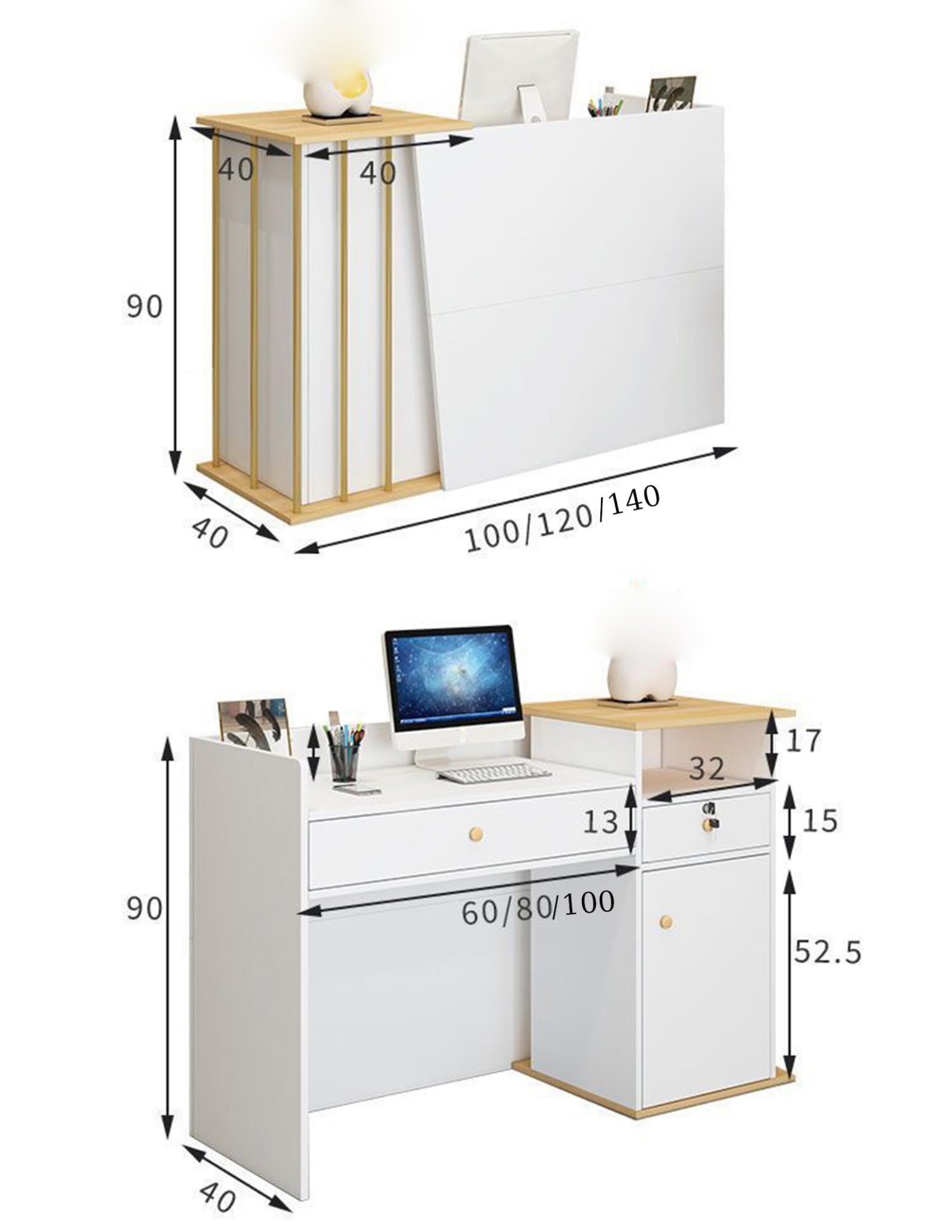 Bancone Reception Ufficio Piccolo, Banco Reception Parrucchiere Moderno Tavolo,Bancone Cassa per Negozio con Cassetti Chiudibili a Chiave per Ufficio(Printed color,120x40x90cm)