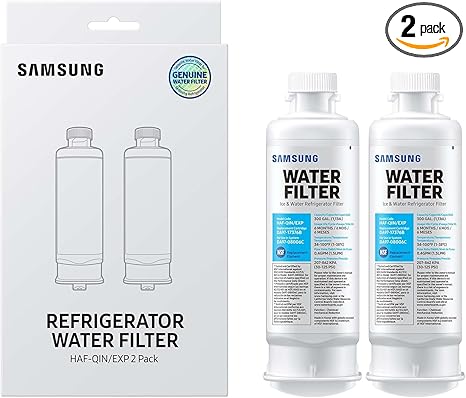 SAMSUNG Genuine Filters for Refrigerator Water and Ice, Carbon Block Filtration for Clear Drinking Water, HAF-QIN-2P, 2 Pack