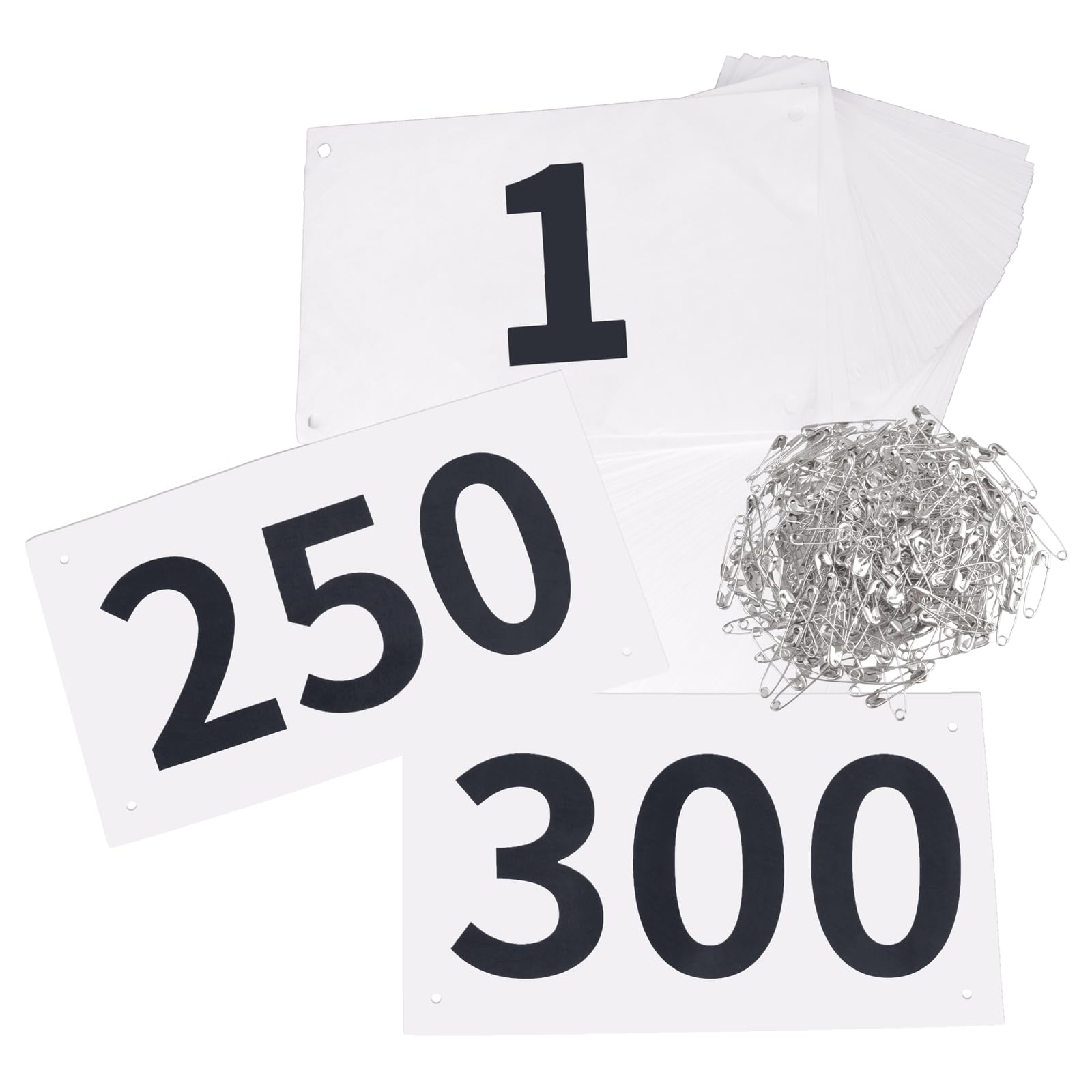 TRIWONDER Running Race Bibs Large Numbers with Safety Pins, 4"x7" Tearproof Waterproof Paper for Marathon Sports Events & Games (1-300)