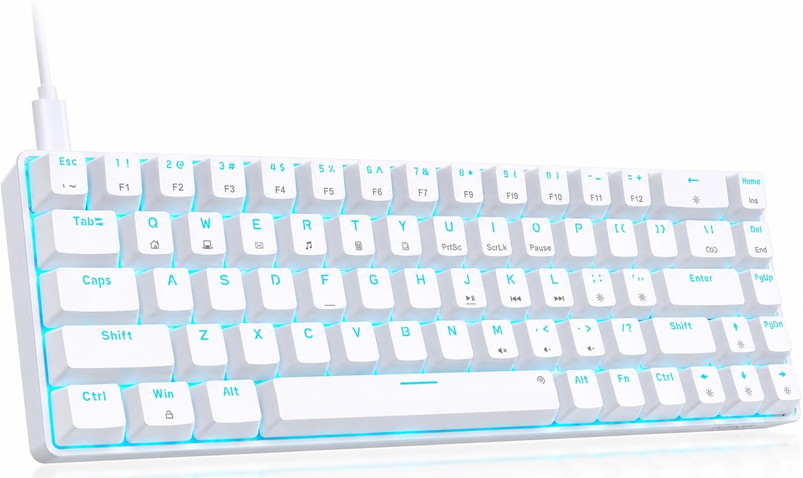 T68SE 60% Gaming Mechanical Keyboard,Ultra Compact Mini 68 Key with Red Switches Wired Keyboard,Anti-Ghosting Keys, for Windows Laptops and PC Gamers,White