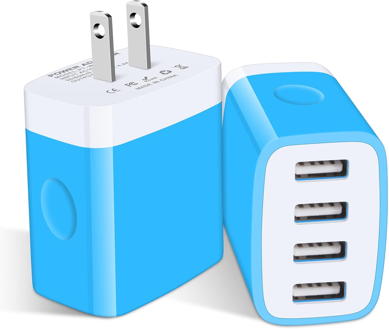 USB Wall Charger, Multi Plug Outlet, 2-Pack Charger Block Fast Charging Block Cube Box Travel Android Phone Charger Station for iPhone 15 14 13 12 11 Pro Max XR XS X 8 7,Samsung Galaxy S23,Pixel 8 Pro (2 Blue) Thumbnail