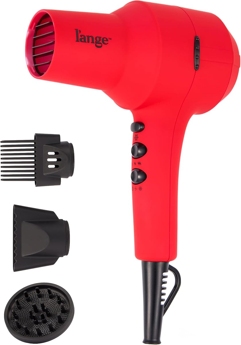 Secador de pelo iónico PowerStyle Turbo | Secador de pelo profesional de 1875 vatios con difusor y concentrador | Múltiples configuraciones de calor y velocidad para un secado rápido | Herramientas de peinado de salón, rojas