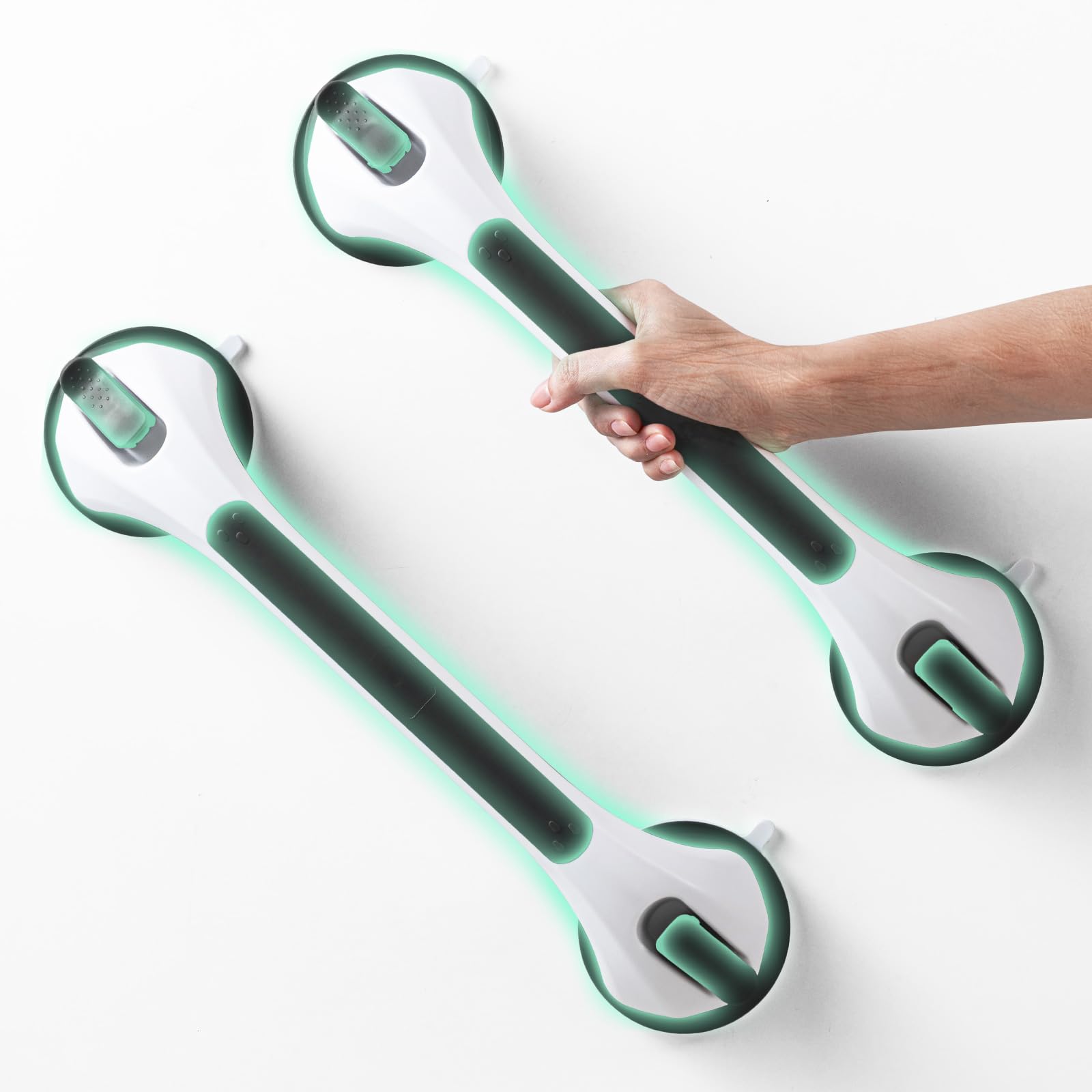Paquete de 2 barras de agarre para ducha que brillan en la oscuridad, barras de agarre de 16 pulgadas para baño y ducha, pasamanos de seguridad con ventosa para personas mayores y mayores,