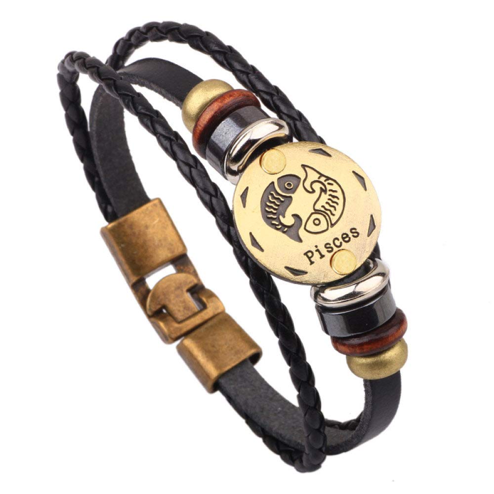 EsUkar zodiac bracelets for men Multilayer Leather Bracelets constellation nameplate friendship bracelet Wristband Bangle For Traveling Gifts,Pisces