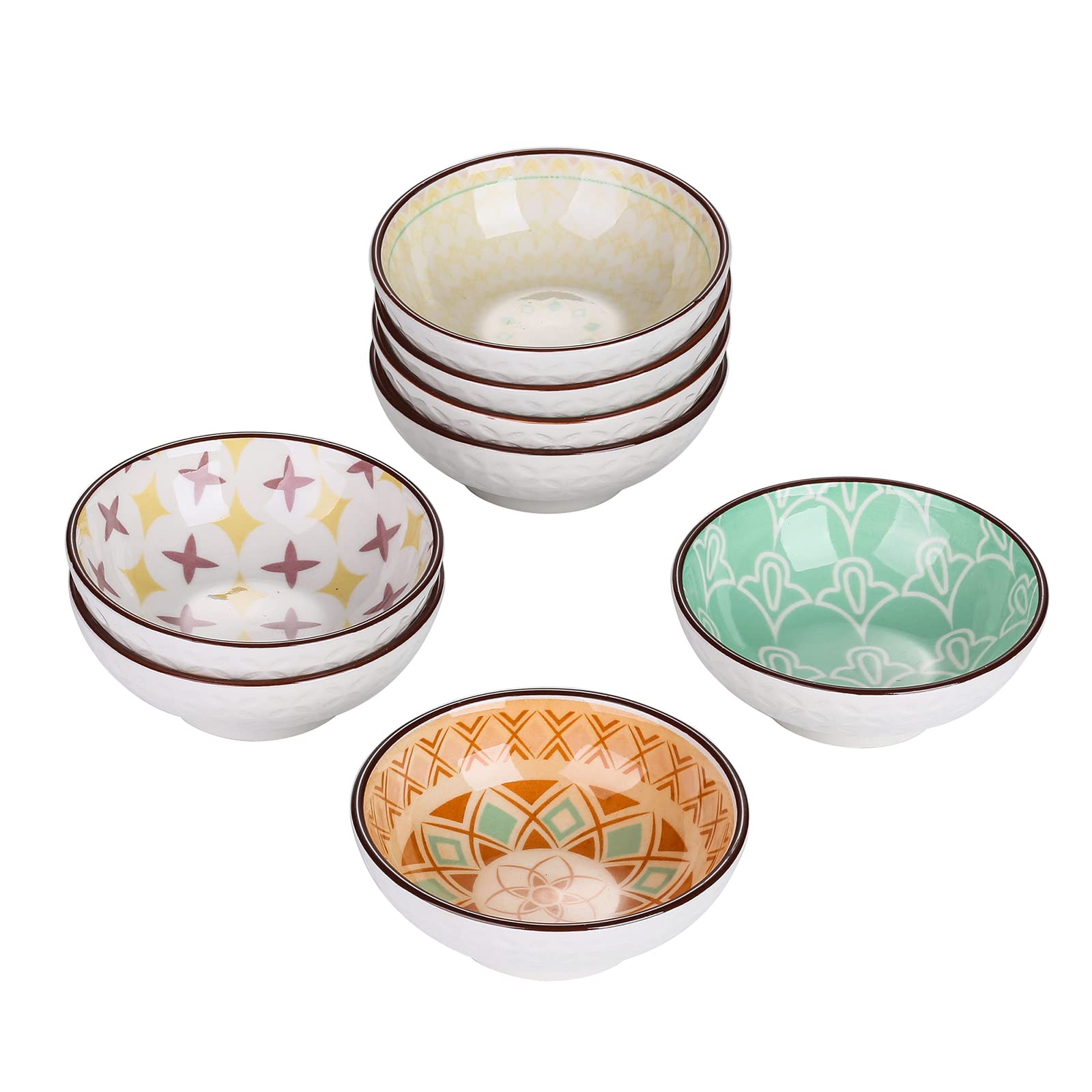 vancassoTulip Serving Dishes 8 Pieces Hand Painted Mandala Patterned 3.5 Inches Porcelain Appetiser Dishes Set(8.8 * 8.8 * 2.8cm)