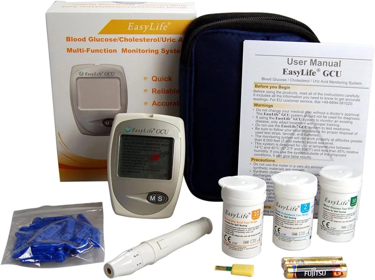 EasyLife Blood Cholesterol Monitor kit 3 in 1 Meter System, Glucose and uric Acid Test kit