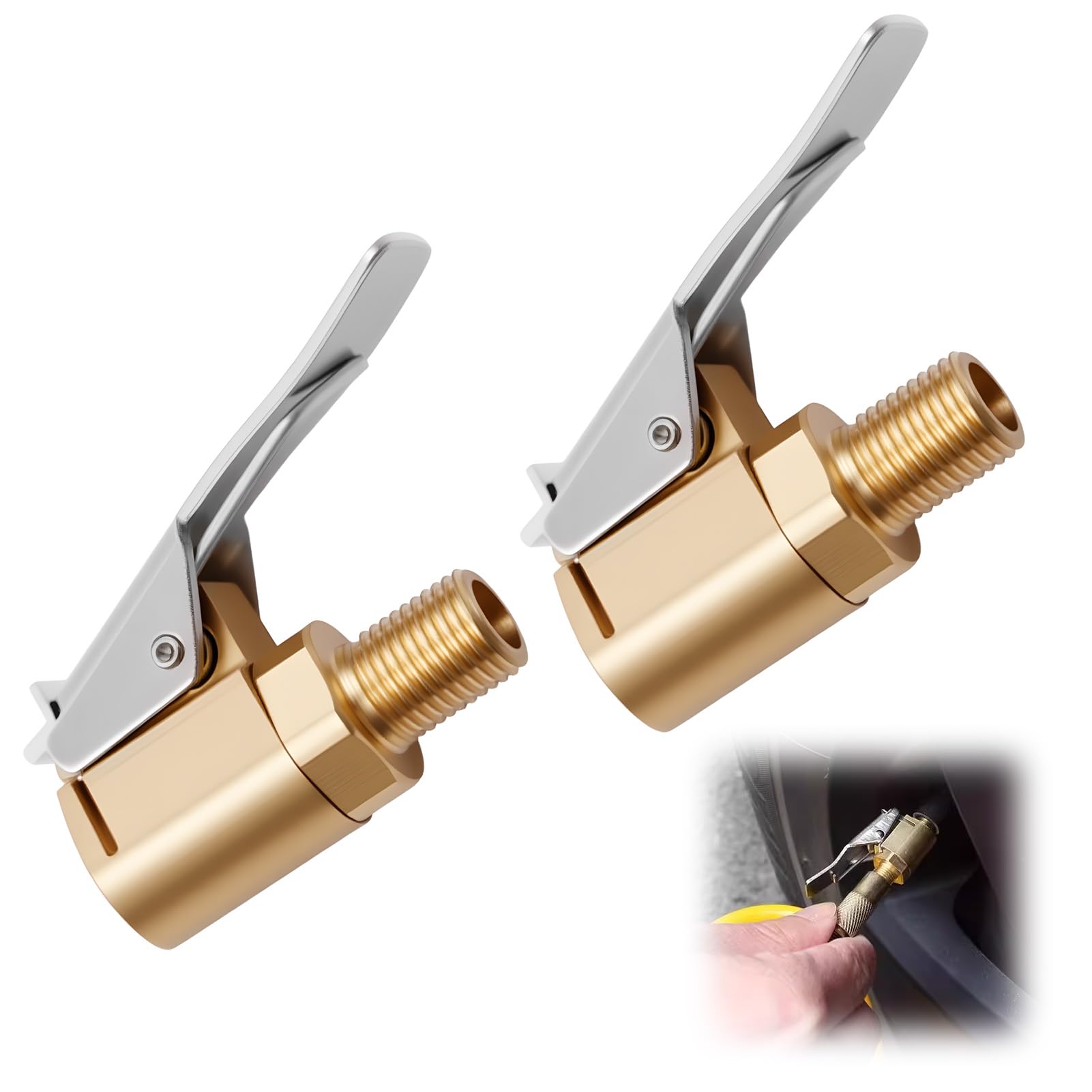 Yohtlfp 2PCS Boquilla Inflador Neumaticos, 8mm Abrazaderas de Aire para Vástago de Válvula de Coche, Boquilla Inflador Abrazadera Válvula, Conector de Válvula Inflado Latón — view 7