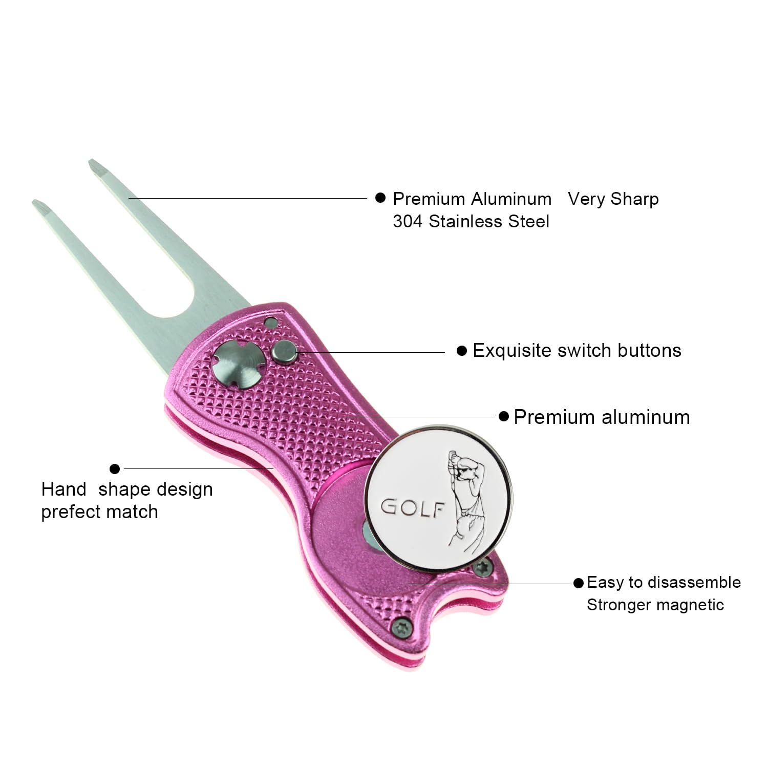 Image secondaire de Crestgolf Golf Divot Tool avec Bouton Pop-up et Marqueur de Balle Magnétique Pitch Mark Mini-Outil Portable et Pliable Léger(Pin)