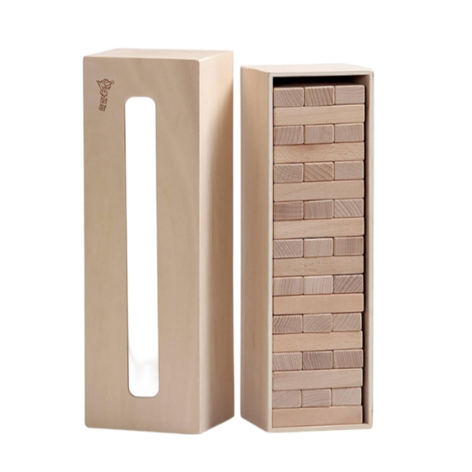 Gralara Holzstapelspiel Glatte Oberfläche Stapelklotzspiel Sichtfenster Vorne Holzturm Spiel, Naturholzfarbe-Stapelturm WZMM