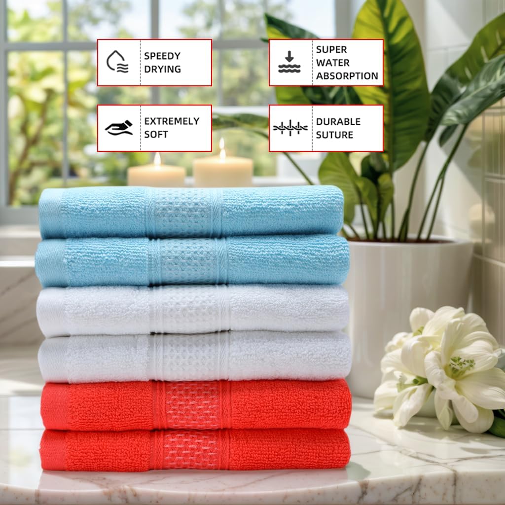 Cotton Hand Towels Set, 6-Piece Set(14in x 29.5in), Super Absorbent Quick Drying,Soft,Bathroom Towels,Suitable for Gyms,Kitchen,Gift(Watermelon Red,White) - Image 3