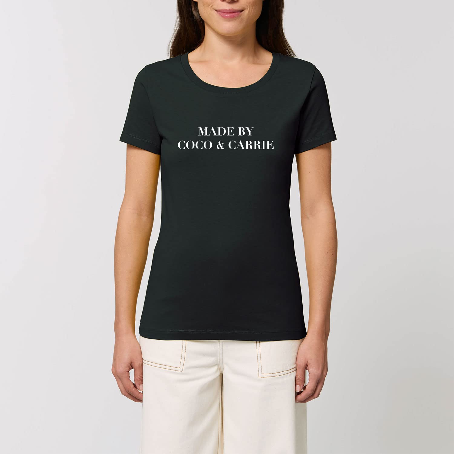 Damski T-shirt Expresser - Made by Coco & Carrie - sportowy styl uliczny Basic T-shirt z bawełny organicznej na wiosnę i lato, czarny, M