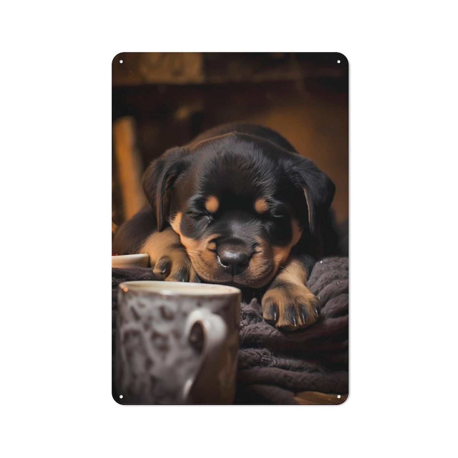 Junmoney Rottweiler Dog Coffee Pup Retro Tin Sign 30X20cm For Living Room Wall, For Home Interiors, Feature Walls And Decorative Displays