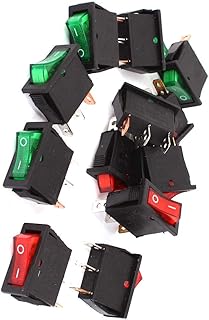 Aexit 12 Pcs Switches KCD-104 Snap-in ON-Off Green Red LED Rocker Switch AC Foot Switches 250V 125V