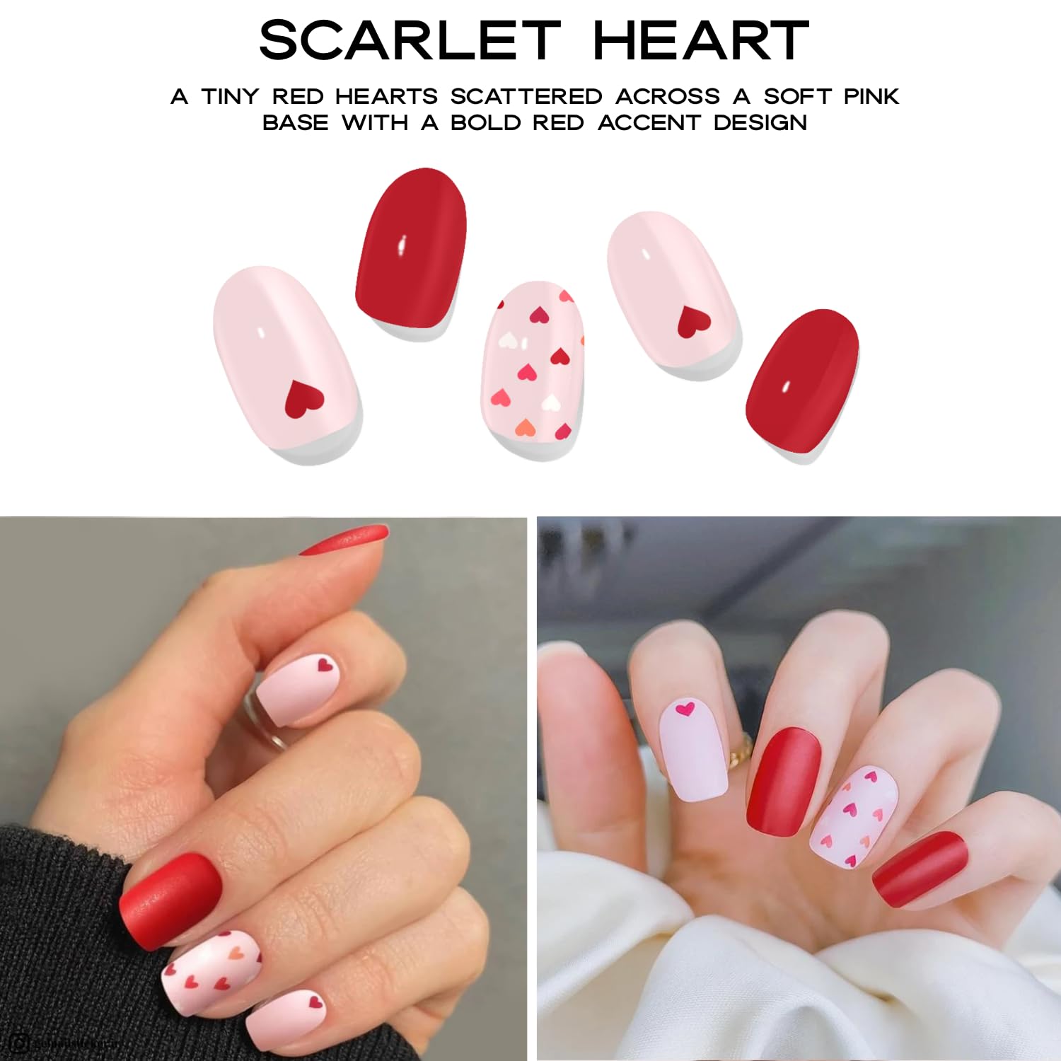 Adora Couture Semi Cured Gel Nail Strips with 20 Pieces, Salon Quality Nail Wraps for Women, Scarlet HeartUV Gel Nail Stickers, UV Light Required, Scarlet Heart