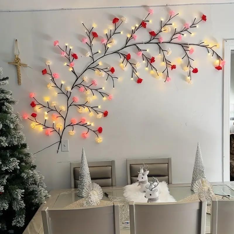 Image of Rose Flower LED Vine Wall Lights, 72 Warm LED Decorative Fairy Lights with Remote Control, USB & Battery Powered Hanging Lights for Room, Home, Festival & Romantic Decoration