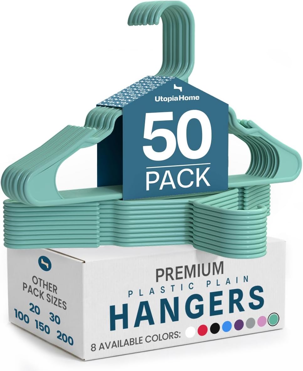 Utopia Home - Plastic Hangers 50 Pack - Space Saving Clothes Hanger - Durable and Strong Closet Organizers and Storage Makes It Ideal Stocking Stuffers or Apartment or Dorm Room Essentials (Aqua)