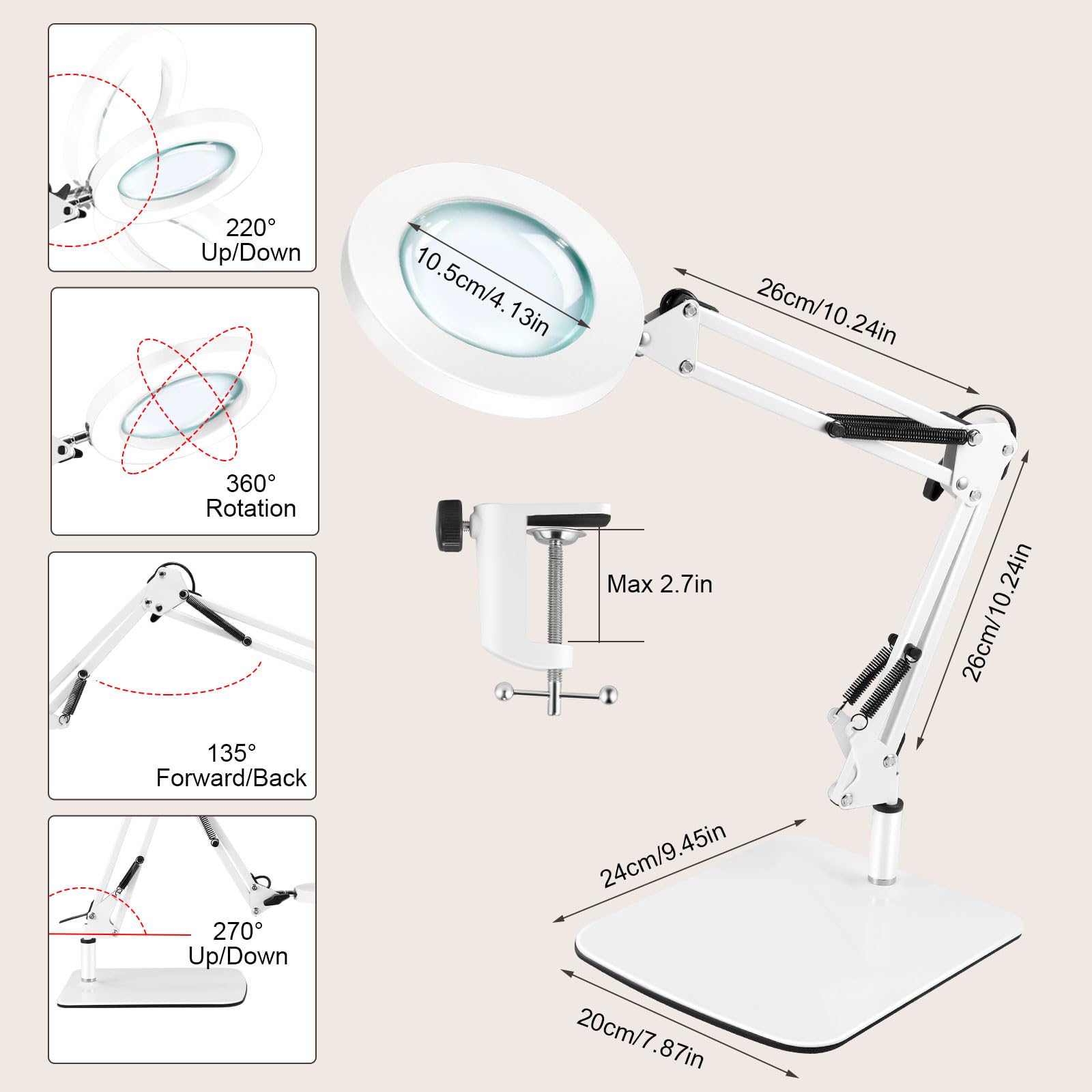 Towwoo Lampada con Lente d'Ingrandimento, 10X Lente d'ingrandimento da Tavolo con Luce e Supporto, 72 LED Dimmerabili, 3 Colore e 10 Livelli di Luminosità, per Lettura, Riparazione, Artigianato