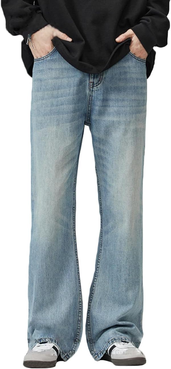 Nutriangee Men's Vintage Flared Leg Jeans Loose Fit Relaxed Bell Bottom Denim Pants