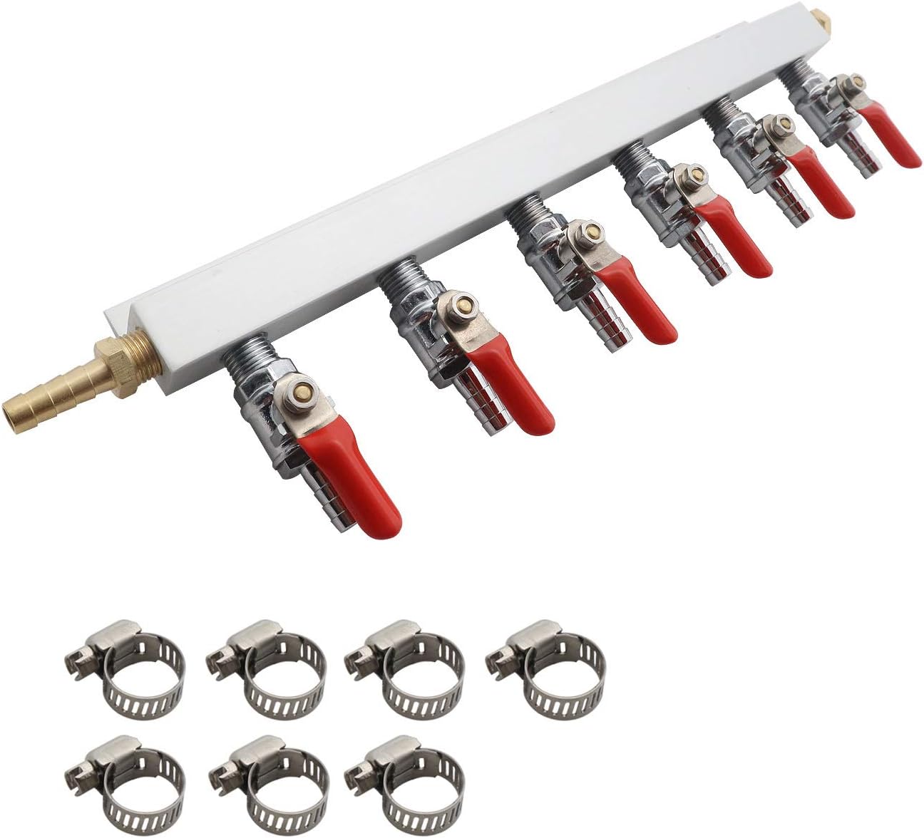 Gas Manifold, Beer Gas Distributor, Air Distributor CO2 Manifold - Splitter 5/16" Barb Fittings (6 way 5/16" Barb)