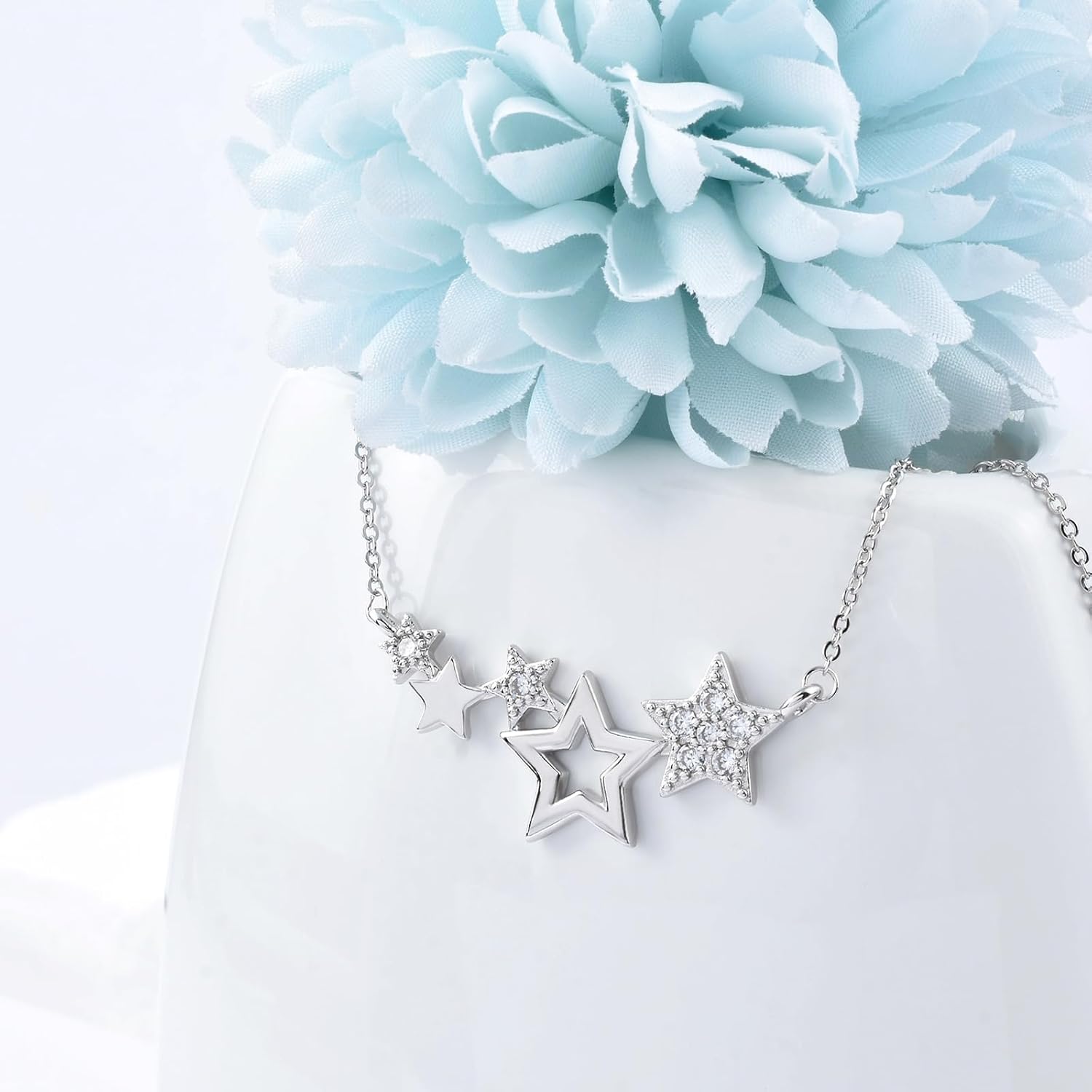 Star Necklace for Girls Teens Women - Sterling Silver Star CZ Pendant Necklace Charm Choker Adjustable Layering Chain Necklaces Day Jewelry Gifts for Christmas - Image 4