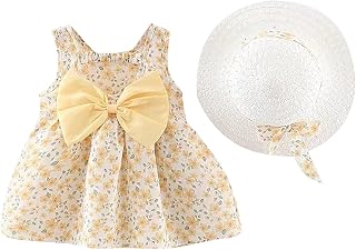 Vestido de princesa de verão para bebês meninas com babados, com babados, vestido de princesa para o primeiro (amarelo, 12 a 18 meses)