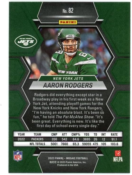 Miniatura 2 de 2023 Panini Mosaic #82 Aaron Rodgers New York Jets Official NFL Football Card in Raw (NM or Better) Condition