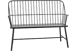 FARMHOUSE BENCH WITH BACK - Traditional Metal Outdoor Bench, LARGE SIZE, Black