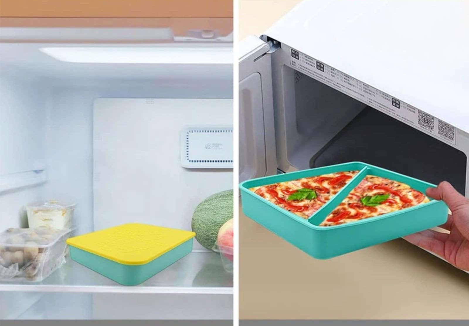 Caja de almacenamiento triangular de silicona para pizza, embalaje de pizza y caja de almacenamiento, tapa con cuatro bandejas