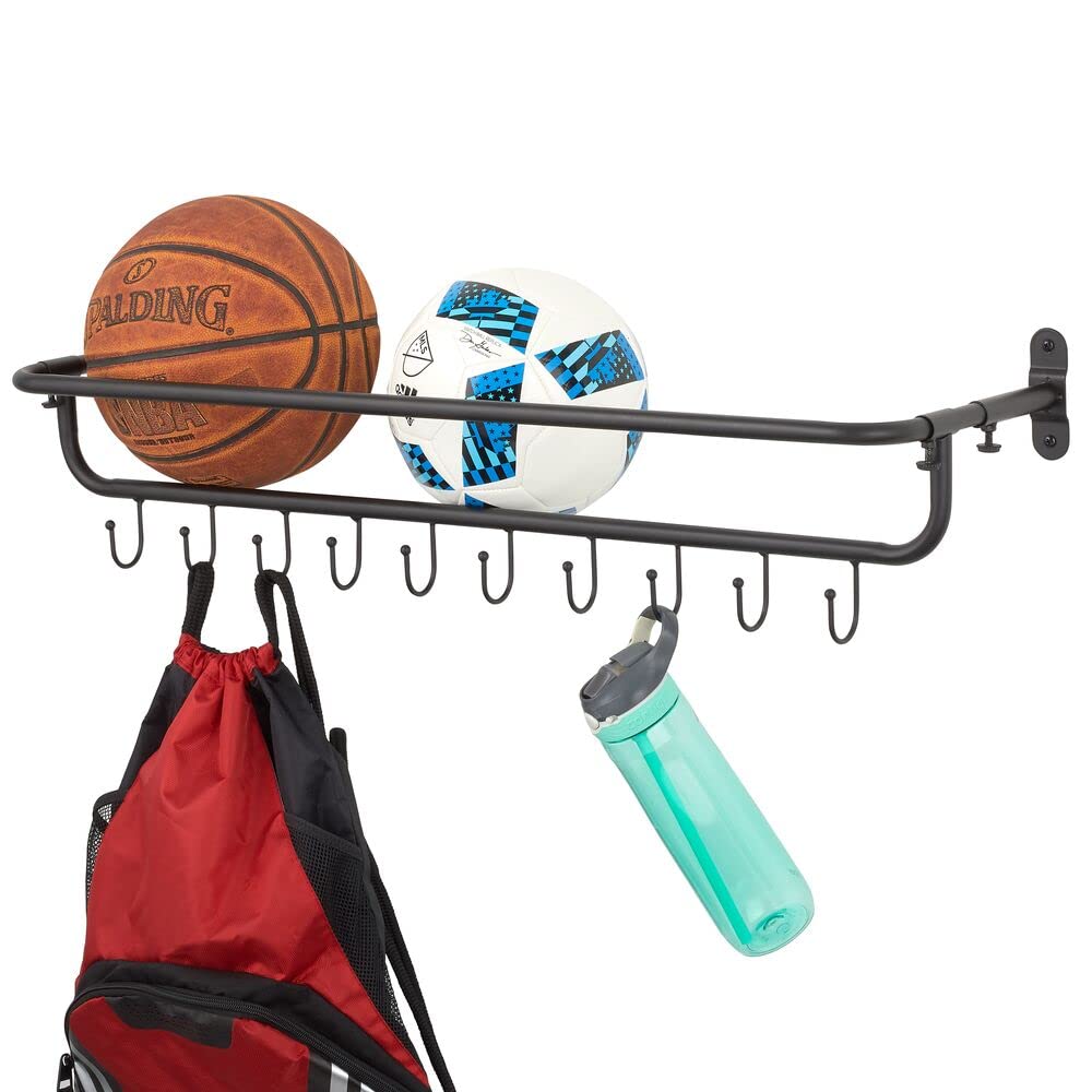 mDesign Metal Wall Mount Equipment Storage Rack and Organizer for